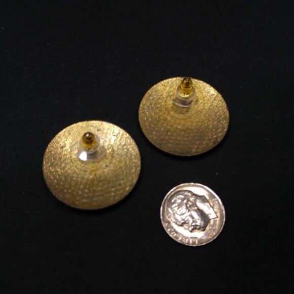 Cloisonne Golden Brass Blue Enamel Post Earrings, Floral Butterfly Design, 1980s - Picture 9 of 9